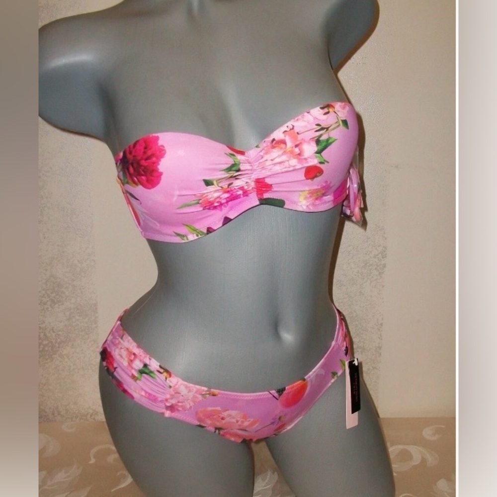 NWT Victoria Secret 32B Violet Peach Floral Bandeau Swimsuit